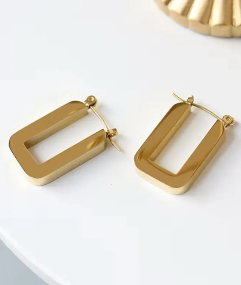 18k gold nude rose rectangle earrings e 216