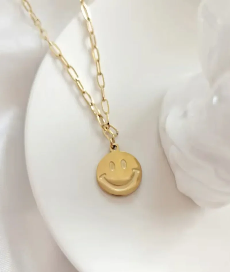 18k gold smiley face pendant necklace nude rose stainless steel n 041