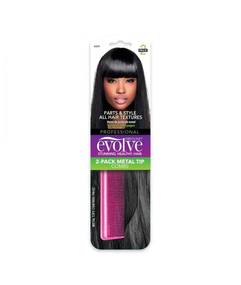 2 pack evolve metal tip rat tail combs pink 4359