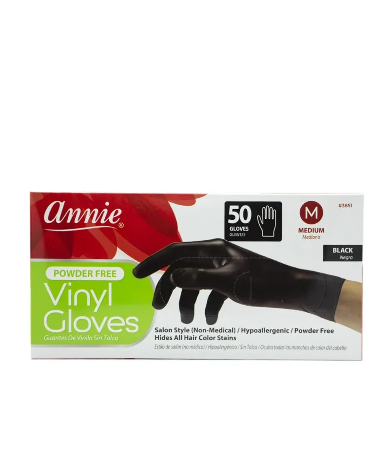 annie black vinyl gloves medium 50 pack 3851