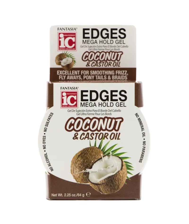 fantasia ic mega hold edge control coconut castor oil 2 25oz