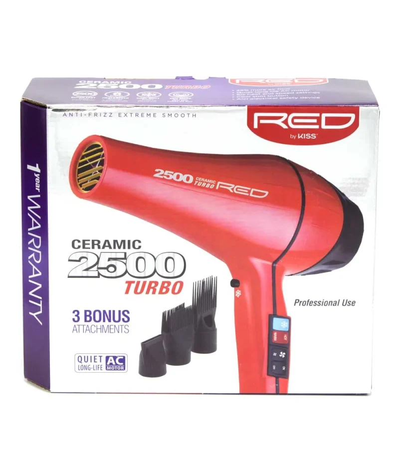 red by kiss 2500 turbo ceramic blow dryer bd03